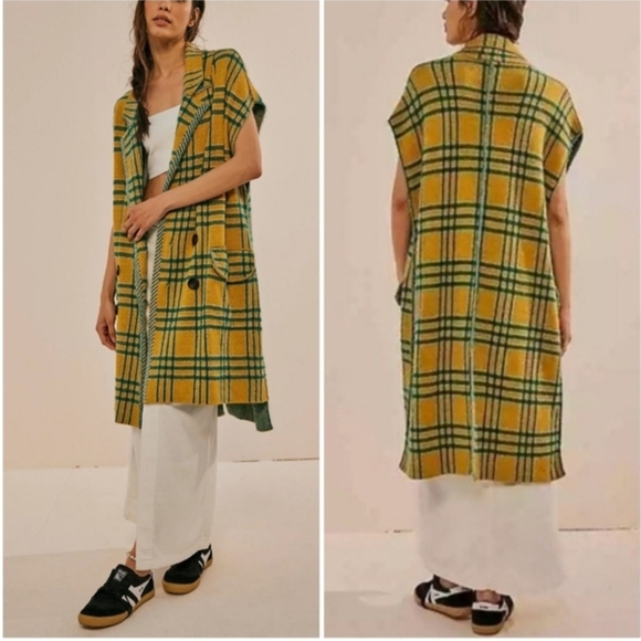Free People Jackets & Blazers - 💖 Free People Plaid Peacoat Vest Oversized Slouchy Sz. M Like New